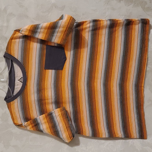 L/G 14/16 GRAY POCKET ORANGE WHITE AND GRAY STRIPED SHORTSLEEVE 100%COTTON TEE - Picture 1 of 5